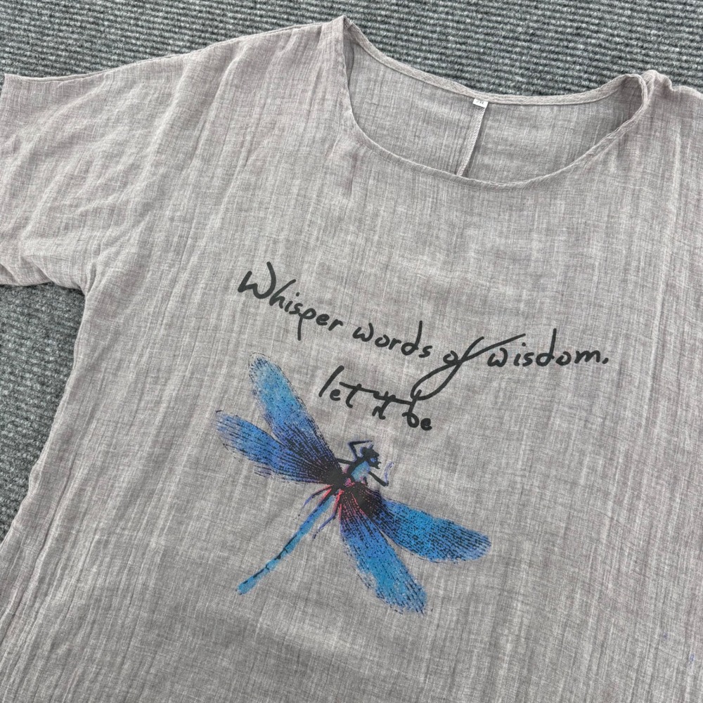 Whisper Words of Wisdom Dragonfly Graphic Top Gray 2XL Short Sleeve Polyester